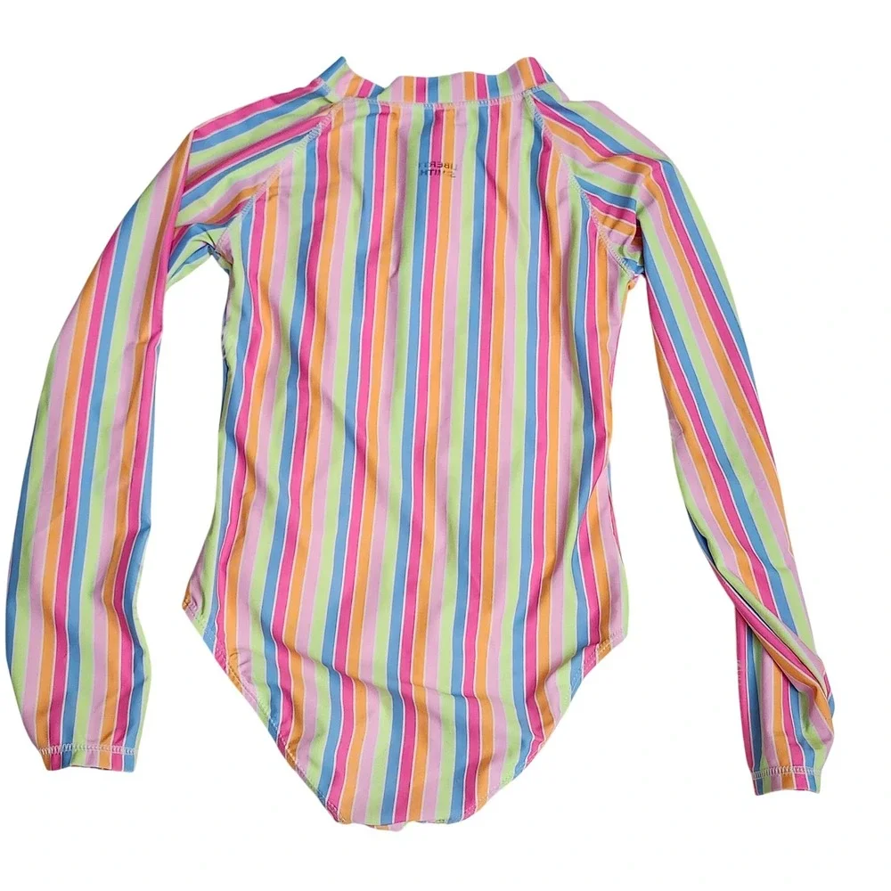 Bmagical by Btween Girls Multicolor Striped Long Sleeve One Piece Swimsuit Sz 10